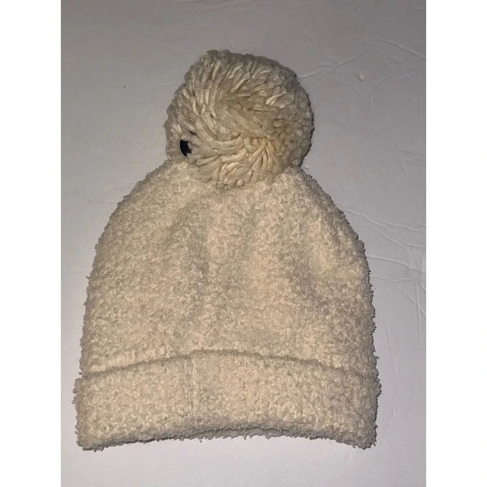 CC Baby Beanie Hat Cream Ivory Fuzzy Popcorn Knit Pom Pom Winter Cap NWT
